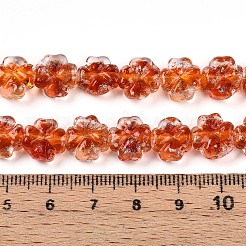 光る手作りの金箔ガラスビーズ連売り  クローバー  暗闇で光る  サンゴ  9~10.5x10~11x4.5~6mm  穴：1~1.2mm  約50個/連  19.29インチ（49cm）&nbsp;FOIL-N029-01C