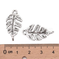 チベットスタイルの合金リンクコネクター  鉛フリーとニッケルフリー  葉  アンティークシルバー  27x14x4mm  穴：2.5mm&nbsp;X-TIBEP-A18398-AS-FF