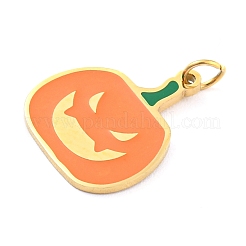ハロウィン 304 ステンレススチールチャーム  エナメルと丸カン付き  14KGP本金メッキ  パンプキンチャーム  ダークオレンジ  14x12x1mm  穴：2.5mm&nbsp;STAS-P333-17G