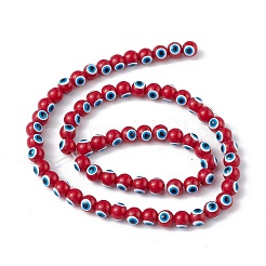 ペイントガラスビーズを焼く  ナザールボンジュウ付きラウンド  レッド  6x5mm  穴：1.2mm  約63~68個/連  13.70~15.04（34.8~38.2センチメートル）&nbsp;DGLA-C001-02H