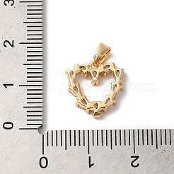 真鍮マイクロパヴェクリアキュービックジルコニアペンダント  ニッケルフリー  ハート  ゴールドカラー  13x13x2.5mm  穴：2mm&nbsp;KK-C062-074G