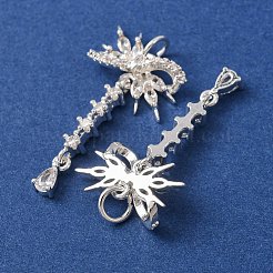 真鍮マイクロパヴェクリアキュービックジルコニアペンダント  スターバーストドロップチャーム  銀  32x18x5mm  穴：4mm&nbsp;CU-CBAEC99-17S