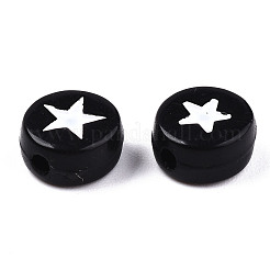 不透明なアクリルビーズ  スターとフラットラウンド  ホワイト＆ブラック  7x3.5~4mm  穴：1.2mm&nbsp;X-MACR-TAC0001-02