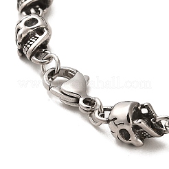 304ステンレススチールスカルリンクチェーンブレスレット  アンティークシルバー  8-1/2インチ（21.5cm）&nbsp;BJEW-E094-03AS