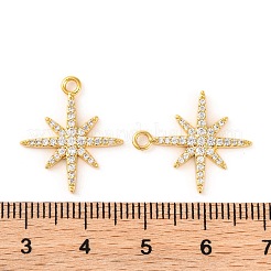 真鍮マイクロパヴェクリアキュービックジルコニアペンダント  スター  18KGP本金メッキ  20.3x17.7x2.2mm  穴：1.8mm&nbsp;KK-U017-10B-G