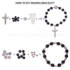DIYブレスレットの製作  チベット風アロイフラットラウンドビーズ  304ステンレススチールリンク  合金の十字架ペンダントと304ステンレススチールの丸カン  イースターのために  ミックスカラー  13.5x7x3cm&nbsp;DIY-SC0004-84