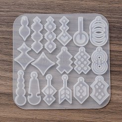ペンダントシリコンモールド  イヤリング型  ジェッソ樹脂鋳造金型  混合図形  ホワイト  85x86x4mm&nbsp;LS-AJEW-S041-03B