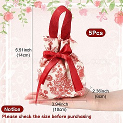 花柄プリント布製キャンディギフト包装、ハンドル付きキャンディバッグ  結婚式用の折りたたみ式収納バッグ  レッド  10x6x14cm&nbsp;AJEW-YWC0005-01A