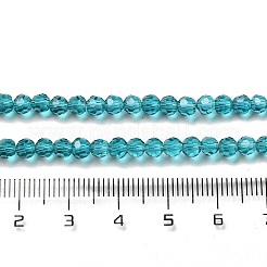 透明ガラスビーズ  ファセット（32ファセット）  ラウンド  ダークターコイズ  4mm  穴：0.7mm  約87~93個/連  32~33cm&nbsp;EGLA-A035-T4mm-D12