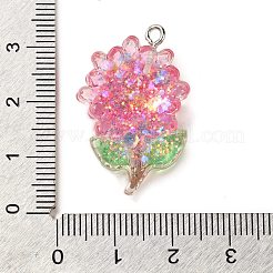 樹脂チャーム  プラチナアイアンループ＆グリッター付き  花  30.5x19.5x7.5mm  穴：1.8mm&nbsp;LS-RESI-Q012-02B
