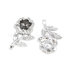 合金ペンダント  ラインストーン付き  花のチャーム  プラチナ  20.5x17x5.5mm  穴：1.5mm&nbsp;RB-CBA332B-02B