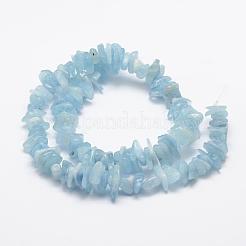 天然石アクアマリンビーズ連売り  ナゲット  空色  8~20x2~5mm  穴：1mm  15.3インチ（39cm）&nbsp;G-F521-03B