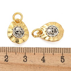 長持ちメッキ真鍮ペンダント  丸カン付き  本物の18Kゴールドメッキとアンティークシルバー  スカル  15x12x4mm  穴：4mm&nbsp;KK-K387-05B-G