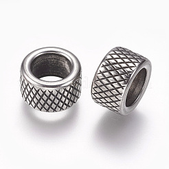 304ステンレススチールビーズ  コラム  大穴ビーズ  アンティークシルバー  10x6mm  穴：6.5mm&nbsp;STAS-I082-23AS
