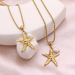 オーシャン304ステンレススチール＆天然パールペンダントネックレス（女性用）  ヒトデ  フローラルホワイト  18KGP本金メッキ  15.75インチ（40cm）&nbsp;WG2E1DF-01