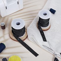 ポリエステル縫製スナップボタンテープ  プラスチックボタンファスナーの交換  ベビーランジェリー股間縫製用  ダンスドレス  ブラック  18x4mm  約10ヤード（9.14m）/セット&nbsp;DIY-OC0004-15