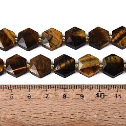 天然石タイガーアイビーズ連売り  多面カット六角形  シードビーズで  11.5~12.5x13~14x4~5.5mm  穴：1~1.2mm  約26~28個/連  14.37~15.75インチ（36.5~40cm）&nbsp;G-N368-01A-09
