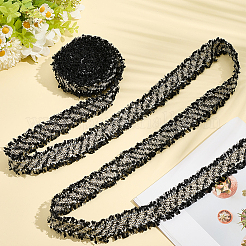 ポリエステルレーストリム  刺繍アップリケ  DIYコスチューム縫製クラフト用  ブラック  1-1/8インチ（30mm）&nbsp;OCOR-WH20003-25A