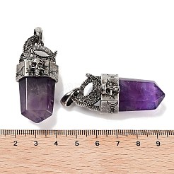 天然アメジストのファセットソードペンダント  ラックメッキアンティークシルバーメッキ合金ムーンチャーム  カドミウムフリー＆鉛フリー  47.5~48x21.5x13.5mm  穴：7x6.5mm&nbsp;G-Q163-01AS-07