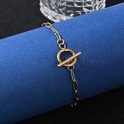 イオンプレーティング（IP）304ステンレススチールペーパークリップチェーンブレスレット  トグル留め金付き  ゴールドカラー  7-5/8インチ（19.4cm）&nbsp;BJEW-O186-02G