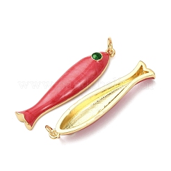 真鍮チャーム  魚  エナメル  18KGP本金メッキ  カドミウムフリー＆鉛フリー  ラックめっき  長持ちメッキ  丸カン付き  ミックスカラー  34x8x4.5mm  穴：3.2mm&nbsp;KK-D019-29C-G