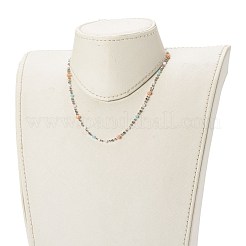 チェーンネックレス  真鍮とガラスのビーズチェーン付き  304ステンレス鋼の金具  ライトサーモン  40.5x0.2cm&nbsp;NJEW-JN03547-04