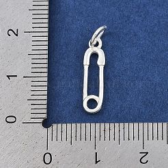 925スターリングシルバーペンダント  丸カン付き  安全ピンチャーム  銀  16.5x4.5x1.5mm  穴：3.5mm&nbsp;STER-K183-13S