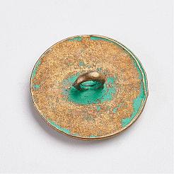 チベット風合金シャンクボタン  フラットラウンド  アンティークブロンズ＆グリーングリーン  20x6mm  穴：3mm&nbsp;PALLOY-F187-60ABG
