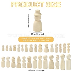 未完成のシマ木製人形 29個 29スタイル  子どもの絵画と芸術  フローラルホワイト  15.5~80x22~91mm  1個/スタイル&nbsp;WOOD-CJ0002-53