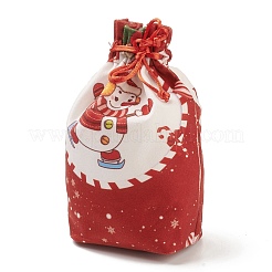 クリスマステーマの長方形の布バッグ、ジュートコード付き  巾着ポーチ  ギフト包装用  雪だるま  19x16x0.6cm&nbsp;ABAG-P008-01B