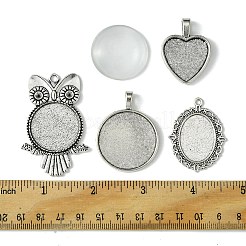 DIY ブランク チベット スタイル 合金 ペンダント 作成 キット  フクロウ、ハート、フラットラウンド、楕円  アンティークシルバー  カボションセッティング：トレイ：23~30x22~30mm  35~54x27~35x2~3mm  穴：2~4x2~7mm&nbsp;DIY-FS0005-79