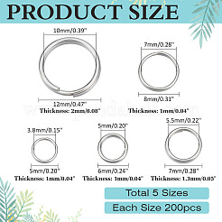 1000個 5スタイル 304ステンレススチール スプリットリング  ダブルループ丸カン  ステンレス鋼色  5~12x1~2mm  内径：3.8~10mm  単線：0.5~1mm  200個/スタイル&nbsp;STAS-ME0002-63