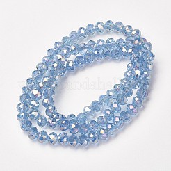 電気メッキ透明ガラスビーズ連売り  フル虹メッキ  多面カット  ロンデル  ライトスカイブルー  2.5x2mm  穴：0.4mm  約199個/連  13.4インチ（34cm）&nbsp;EGLA-A034-T1mm-T07