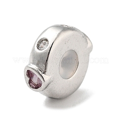バレンタインデー 真鍮 マイクロパヴェ クリア キュービックジルコニア ビーズ  ハート  プラチナ  10.5x10x4mm  穴：1.6mm&nbsp;LS-KK-K361-06P