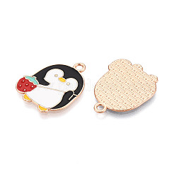 合金とエナメルのペンダント  ペンギン  カドミウムフリー＆鉛フリー  ゴールドカラー  ホワイト  24x19.5x1mm  穴：2mm&nbsp;ENAM-T021-41A-G