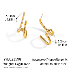 不規則なラインの304ステンレススチール製ラインストーンスタッドピアス（女性用）  18KGP本金メッキ  23.3x12.4mm&nbsp;OL5482