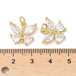 キュービックジルコニアペンダント付き真鍮  蝶  カドミウムフリー＆鉛フリー  長持ちメッキ  丸カン付き  18KGP本金メッキ  14x15x4mm  穴：3mm&nbsp;KK-Q068-05G