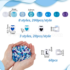 DIYプラスチック＆アクリルビーズ作りキット  キューブ＆バレル  ディープスカイブルー  6~9x6~7x6~6.5mm  穴：3.2~3.8mm  1720個/セット&nbsp;DIY-GA0002-94B