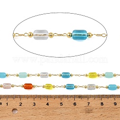 手作り真鍮ガラスビーズチェーン  コラム  ハンダ付け  スプールで  カラフル  ゴールドカラー  2.5x0.6x0.3mm&nbsp;GL-CBA1C06-02G
