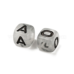 明るい透明なアクリルビーズ  エナメルビーズ  文字付きのキューブ  暗闇で光る  ブラック  4.5x4.5x4.5mm  穴：2mm  約5500個/500g&nbsp;MACR-L011-02B