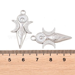 304ステンレススチールエナメルペンダント  三重の月の女神のチャーム  ステンレス鋼色  ミックスカラー  31x16x2.5mm  穴：2.8mm&nbsp;STAS-K293-35P