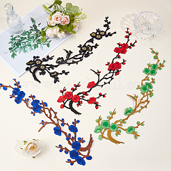 8個4色のポリエステル製衣類パッチ  梅の花  ミックスカラー  380x135x1mm  2個/カラー&nbsp;PATC-GF0001-86A