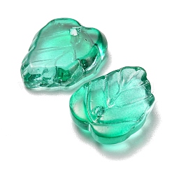 秋をテーマにしたツートンカラーの透明ガラスチャーム  葉  シアン  13.5x10.5x3.5mm  穴：1.2mm&nbsp;GLAA-YW0001-53E