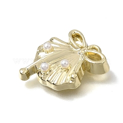 真鍮とプラスチックのパールペンダント  リボンと貝殻の形をしたチャーム  ライトゴールド  19x14x4mm  穴：1.5mm&nbsp;PL-CBAE379-07LG-B
