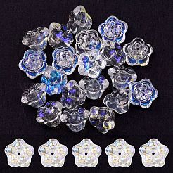 透明ガラスビーズ  ABカラーメッキ  花  クリアAB  10x10x7mm  穴：1.2mm&nbsp;GGLA-YW0001-11
