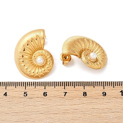 304ステンレススチールシェルパールスタッドピアス  イオンプレーティング（ip）  シェル形状  14KGP本金メッキ  26x19.5mm&nbsp;X-EJEW-G423-22G