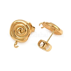 304ステンレススチールスタッドピアス金具  イオンプレーティング（ip）  フラットラウンド  16KGP本金メッキ  13x10.5mm  穴：1.6mm  ピン：0.6mm&nbsp;EJEW-I320-01G