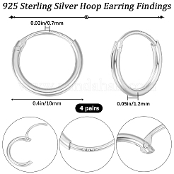 スターリングシルバーのフープピアス金具4組925個  リング  銀  10x1.2mm  ピン：0.7mm&nbsp;STER-BBC0005-36S