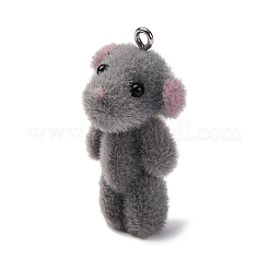 フロッキー樹脂ペンダント  プラチナ鉄ループ付き  クマ  グレー  37x18.5x16mm  穴：2mm&nbsp;RESI-Q011-02C