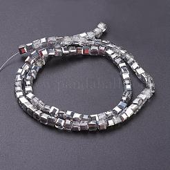 電気メッキガラスビーズセット  半分メッキ  多面カットキューブ  銀  4x4x4mm  穴：1mm  約95~98個/連  16~16.57インチ&nbsp;EGLA-D018-4x4mm-19